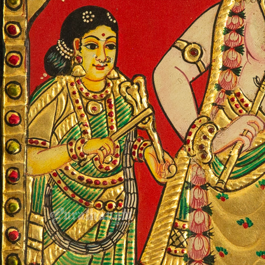 Krishna and his musical attendants - Tanjore Painting