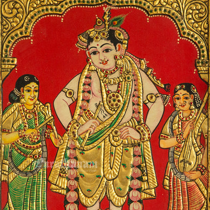 Krishna and his musical attendants - Tanjore Painting