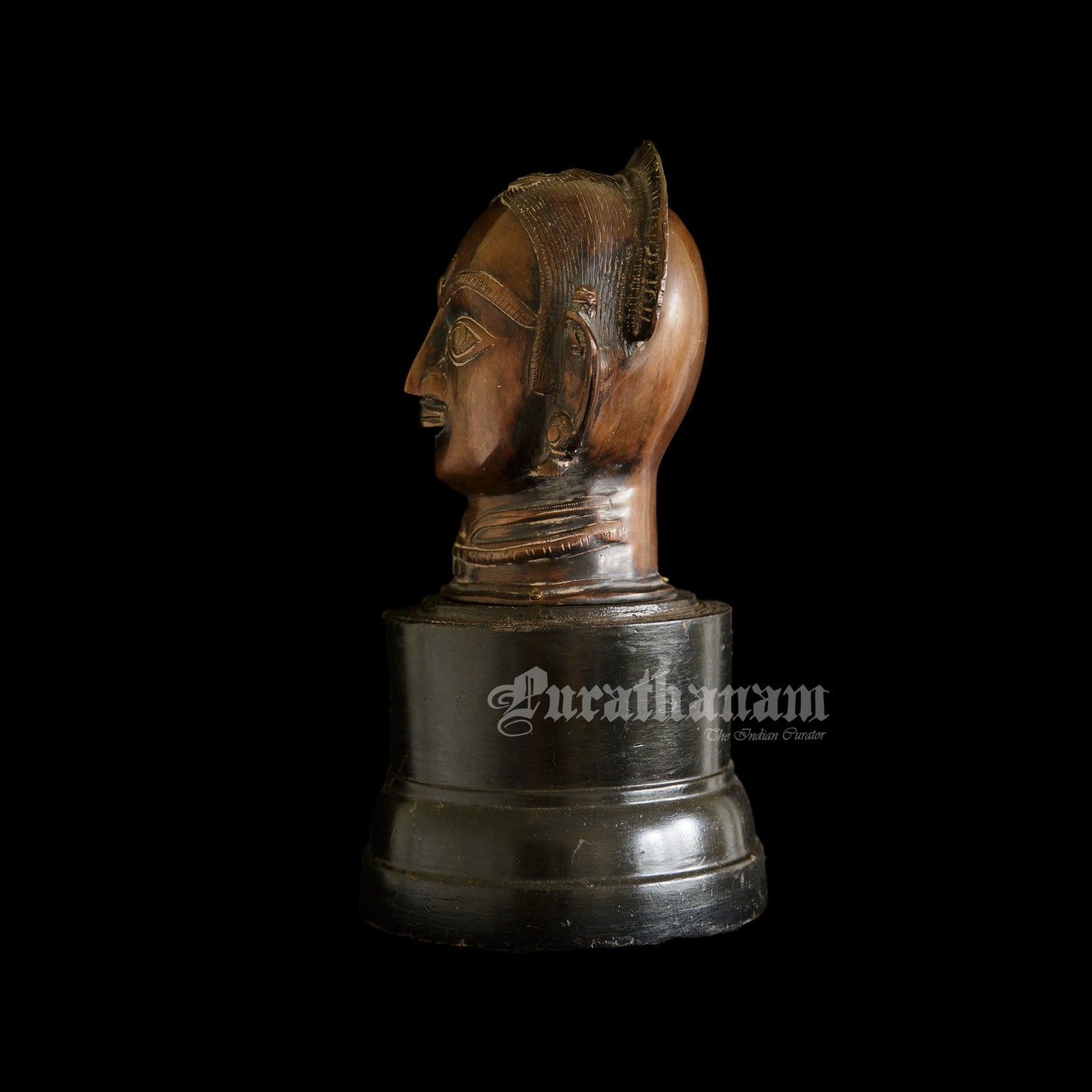 Gauri Head with Wooden Pedestal - Brass
