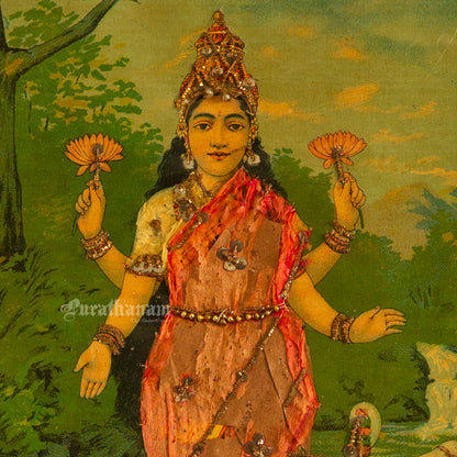 Lakshmi by Ravi Varma - Oleograph Print - Embellished