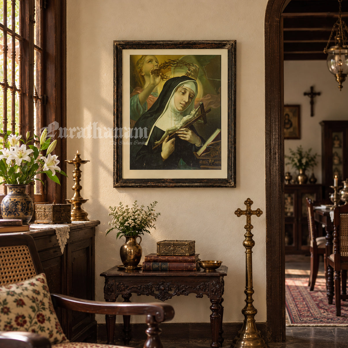 Saint Rita of Cascia - The Mystical Crowning with Thorns (Chromolithograph Print)