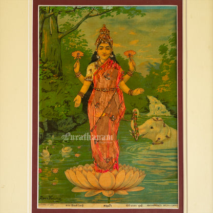 Lakshmi by Ravi Varma - Oleograph Print - Embellished