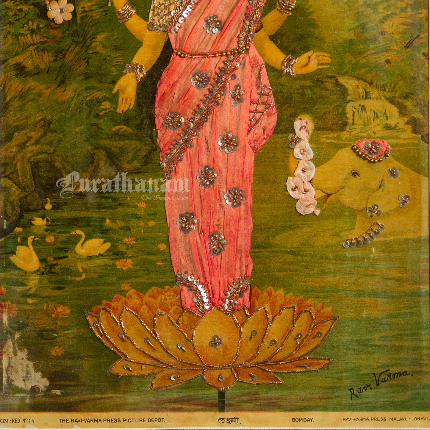 Lakshmi by Ravi Varma - Oleograph Print (Embellished)