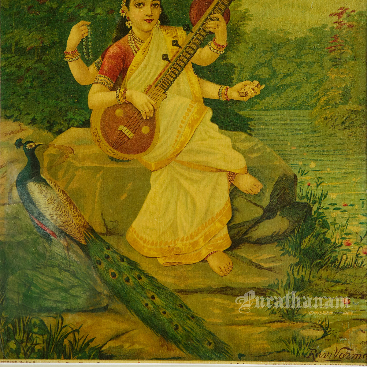 Saraswati by Ravi Varma - Oleograph Print