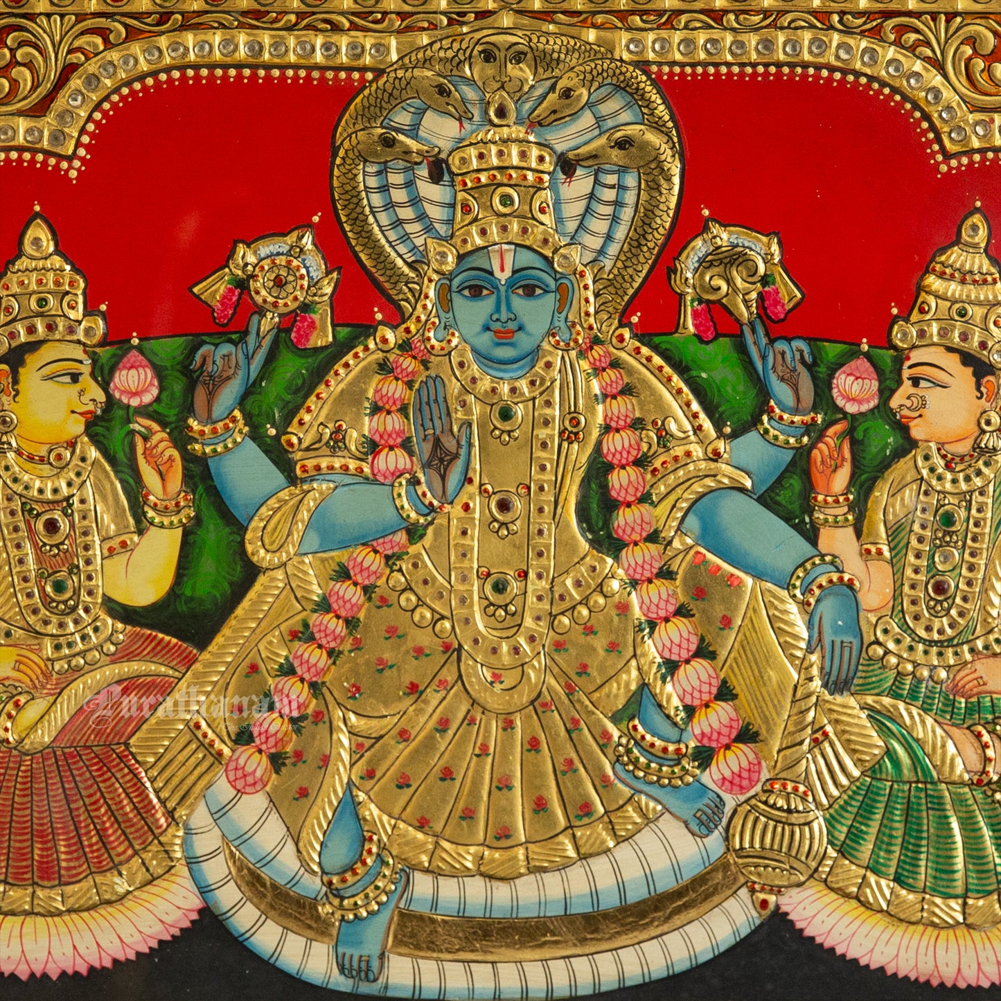 Vishnu Sridevi Bhudevi - Tanjore Painting