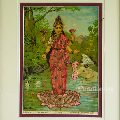 Lakshmi by Ravi Varma -  Oleograph Print Embellished