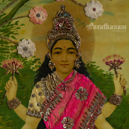 Lakshmi by Ravi Varma - Oleograph Print  - Embellished