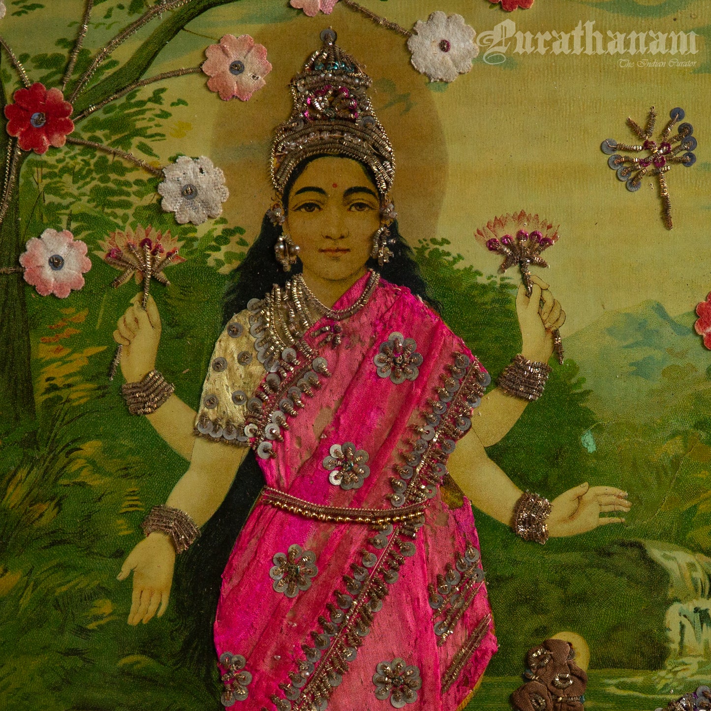 Lakshmi by Ravi Varma - Oleograph Print  - Embellished