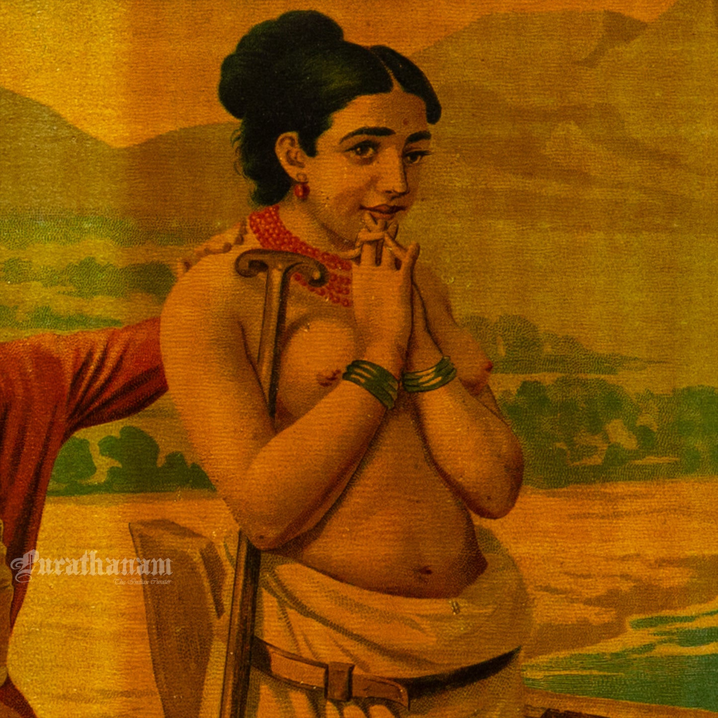 King Shantanu and Matsyagandha by Ravi Varma - Oleograph Print
