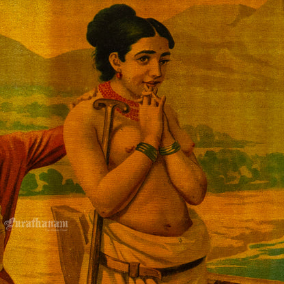 King Shantanu and Matsyagandha by Ravi Varma - Oleograph Print
