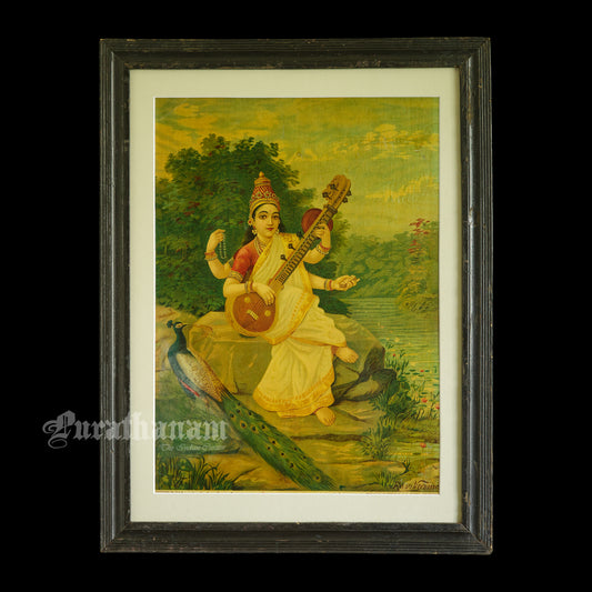 Saraswati by Ravi Varma - Oleograph Print