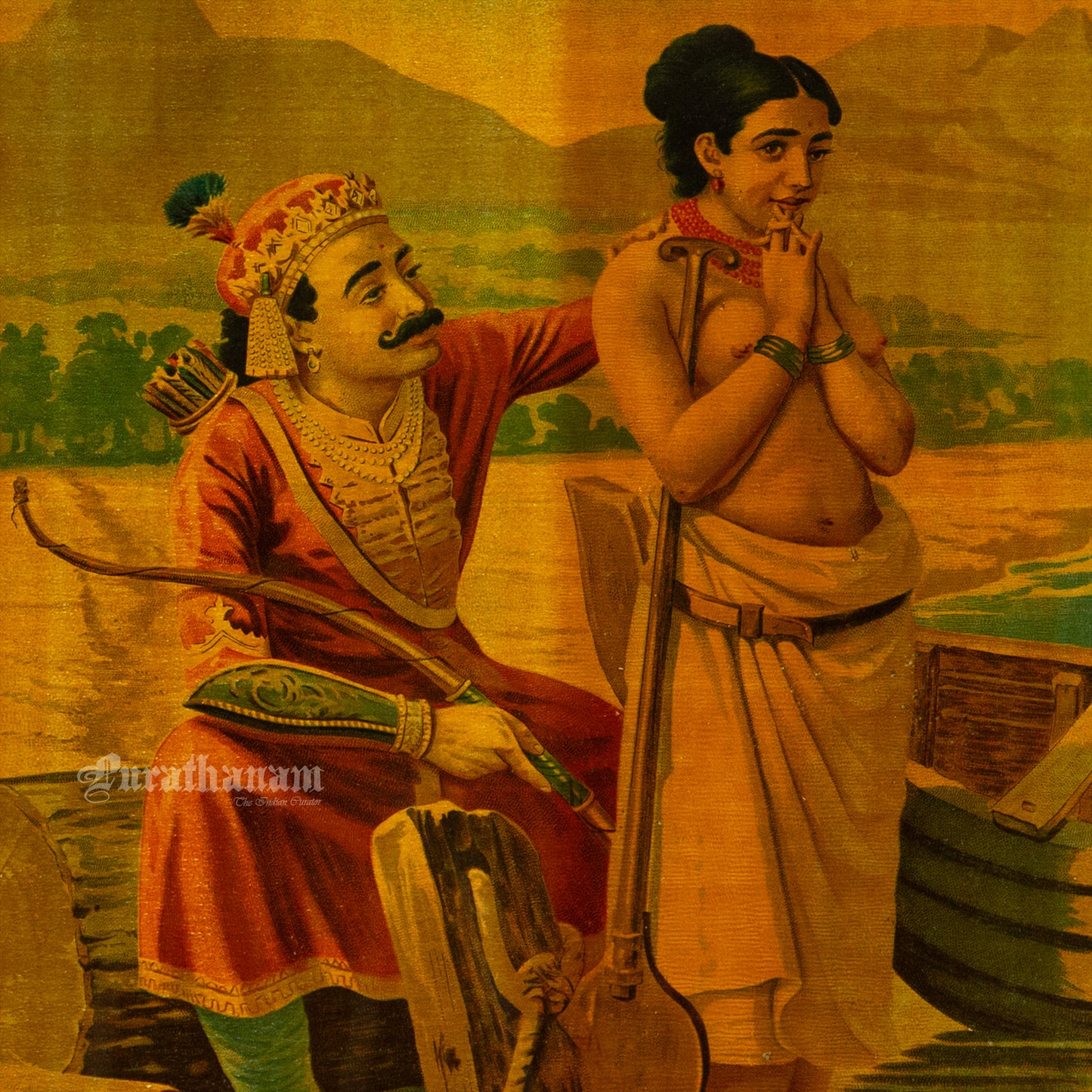 King Shantanu and Matsyagandha by Ravi Varma - Oleograph Print