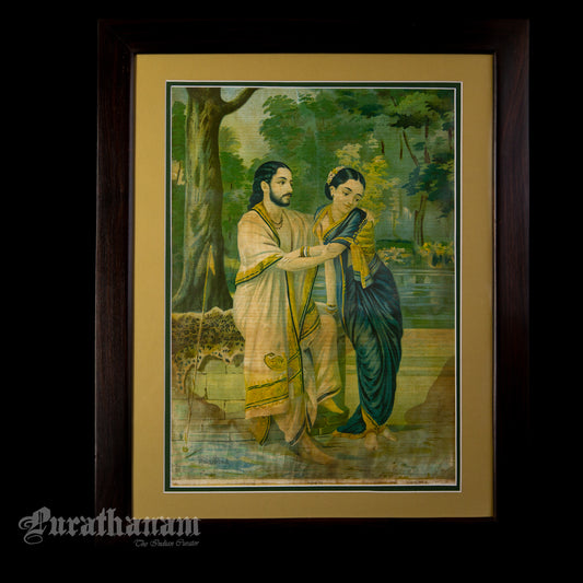 Arjun Subhadra by Ravi Varma - Oleograph Print Embellished