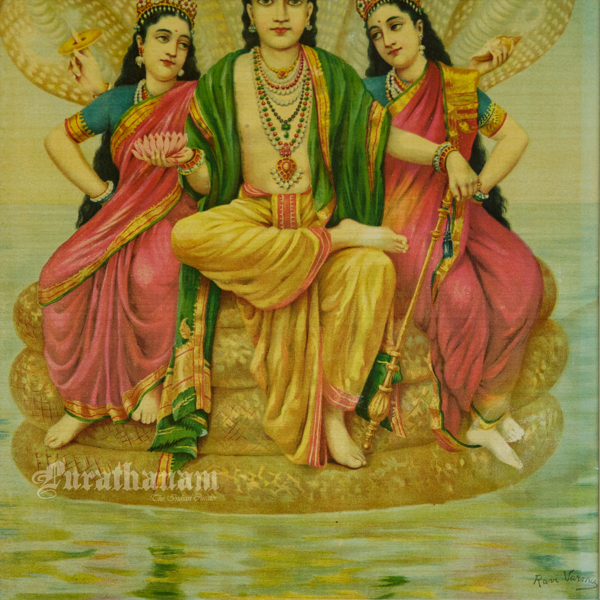 Shesh Narayan by Ravi Varma - Oleograph Print