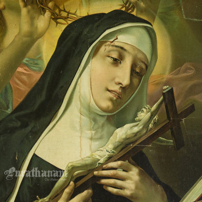 Saint Rita of Cascia - The Mystical Crowning with Thorns (Chromolithograph Print)