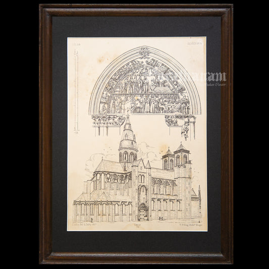 Medieval Architecture & Art-Semur-Plate 5 (North transept door way) -Steel Engraving