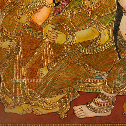 Radha Krishnan with Gopikas - Tanjore Painting
