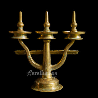 Three Branched oil Lamp/ Kavara Vilakku - Brass