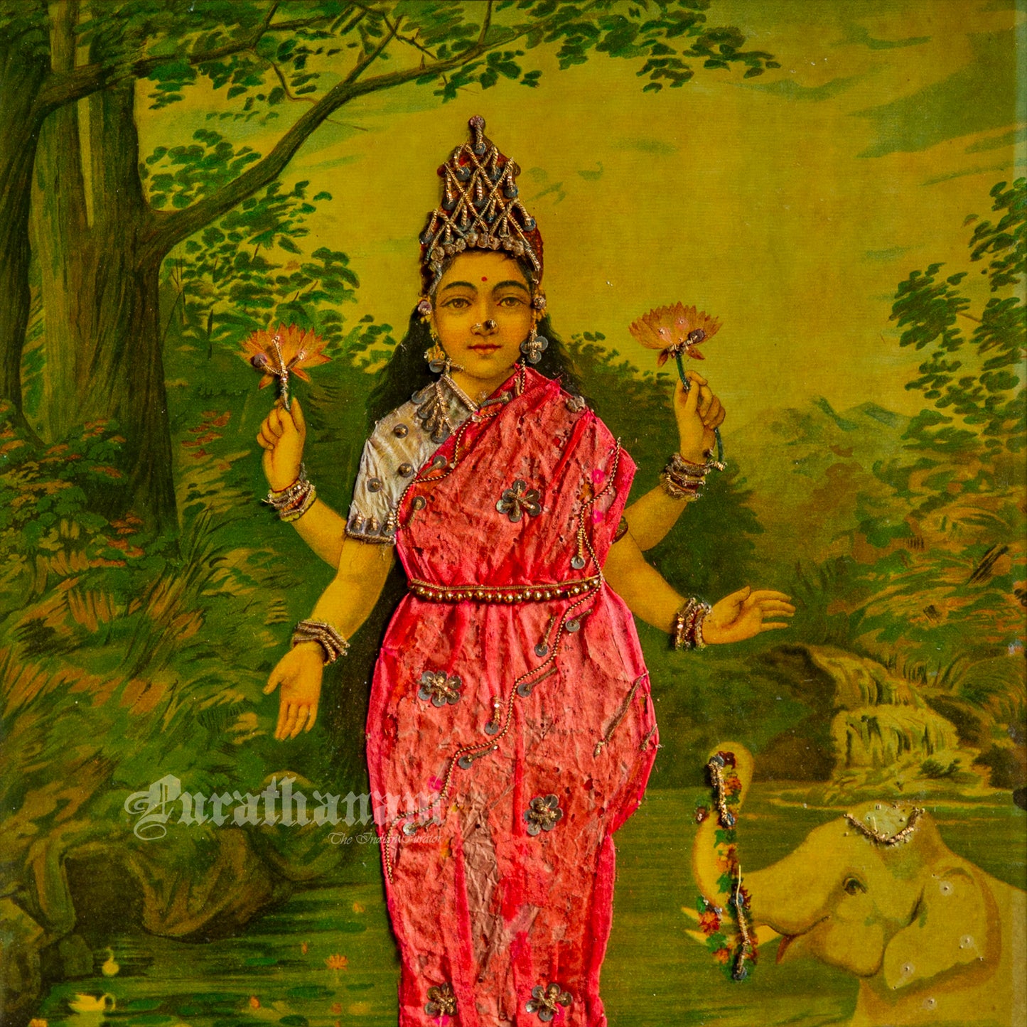 Lakshmi by Ravi Varma - Oleograph Print (Embellished)