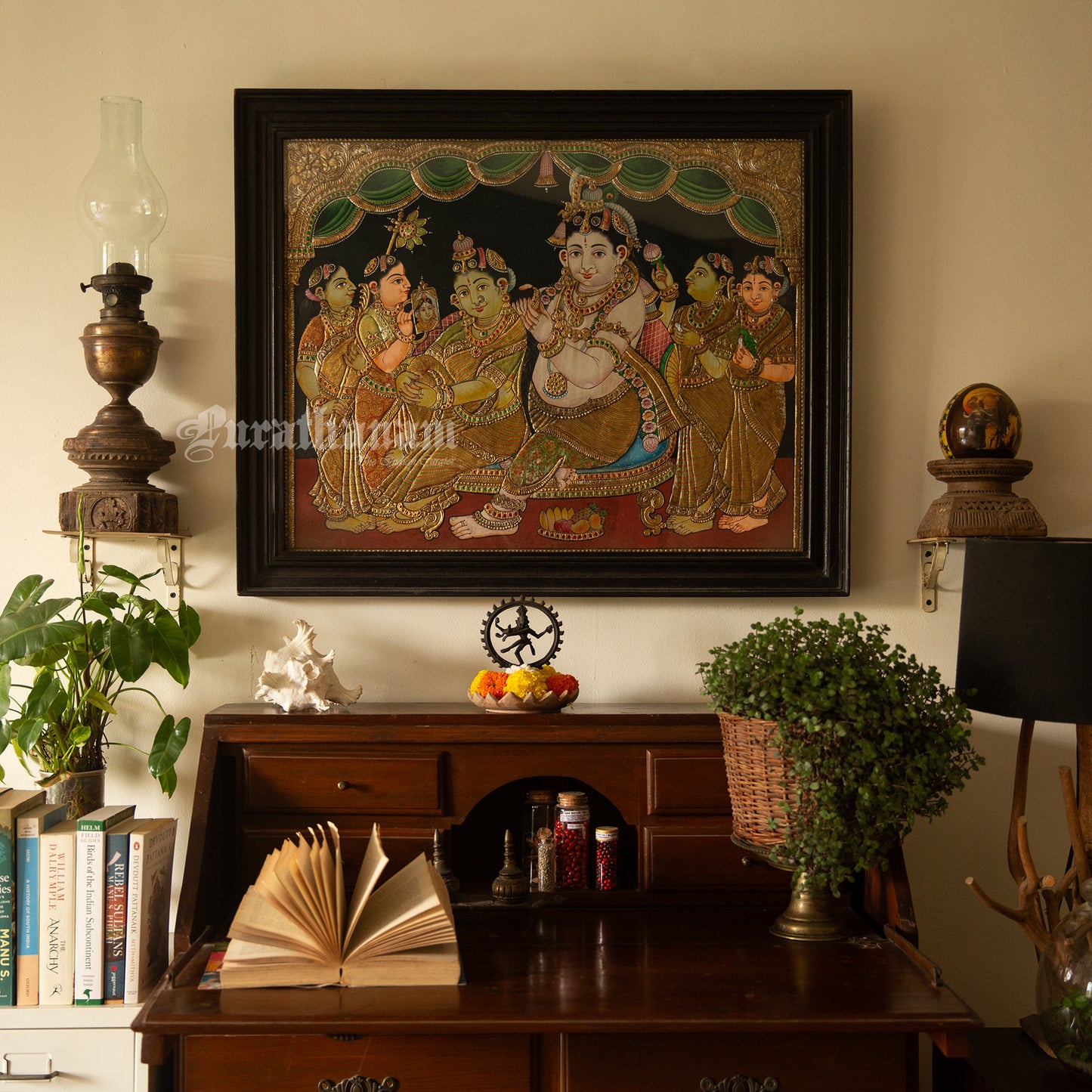 Radha Krishnan with Gopikas - Tanjore Painting