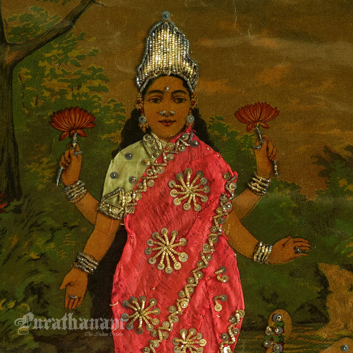 Lakshmi by Ravi Varma -  Oleograph Print Embellished