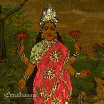 Lakshmi by Ravi Varma -  Oleograph Print Embellished