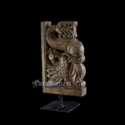 Annapakshi and Makara Antique Teak Wood Temple Corbel