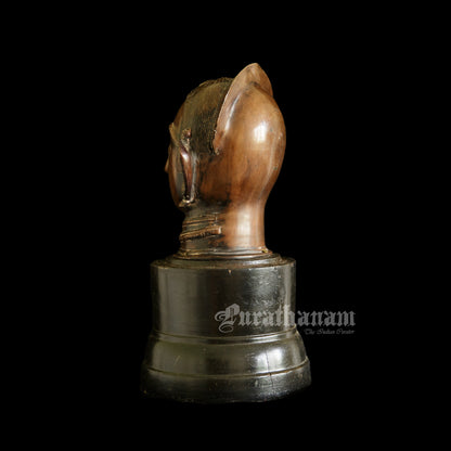 Gauri Head with Wooden Pedestal - Brass
