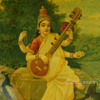 Saraswati by Ravi Varma - Oleograph Print