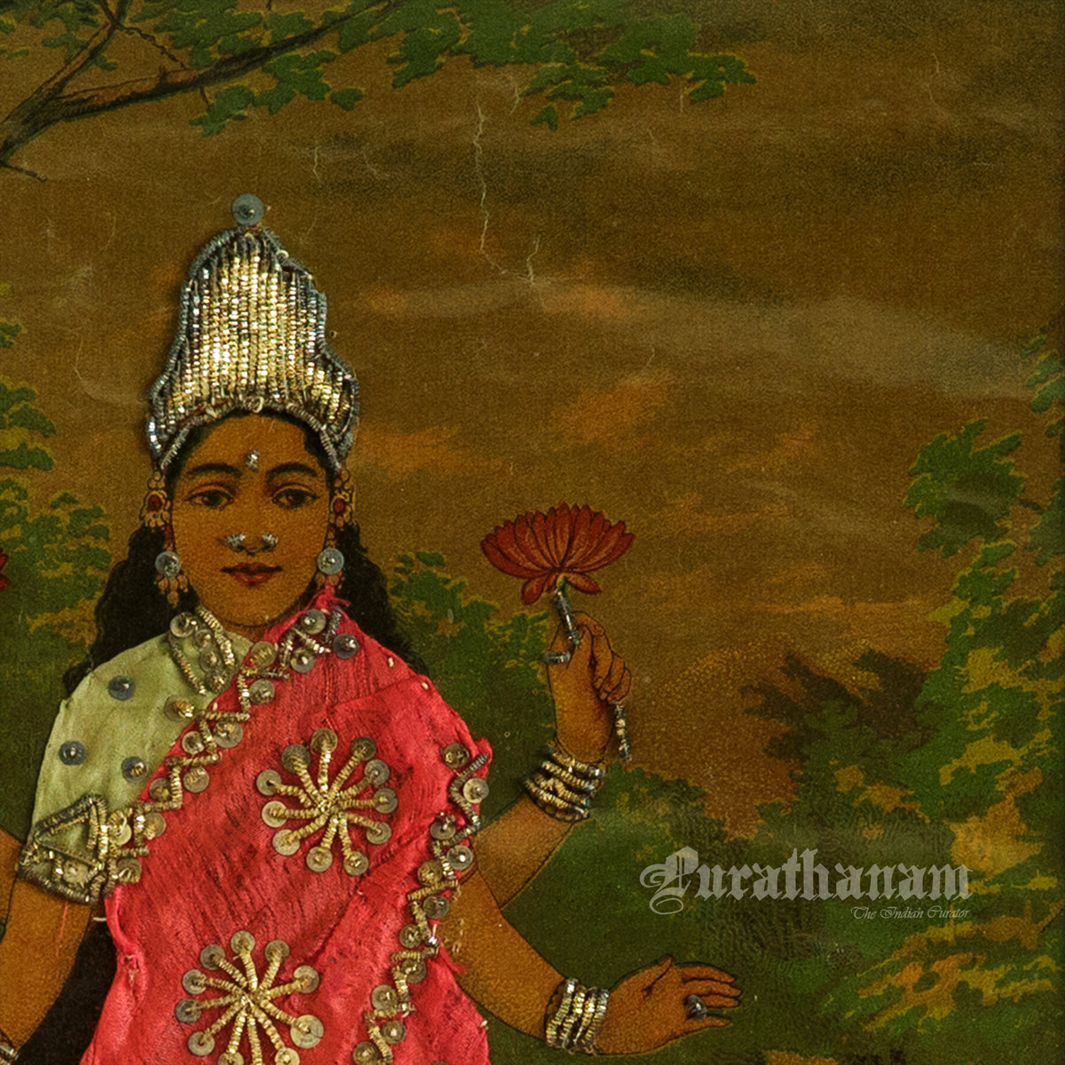Lakshmi by Ravi Varma -  Oleograph Print Embellished