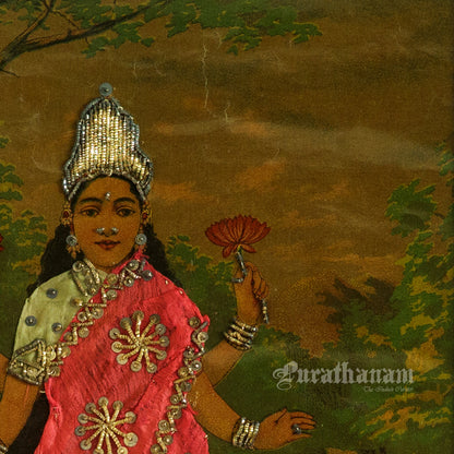 Lakshmi by Ravi Varma -  Oleograph Print Embellished