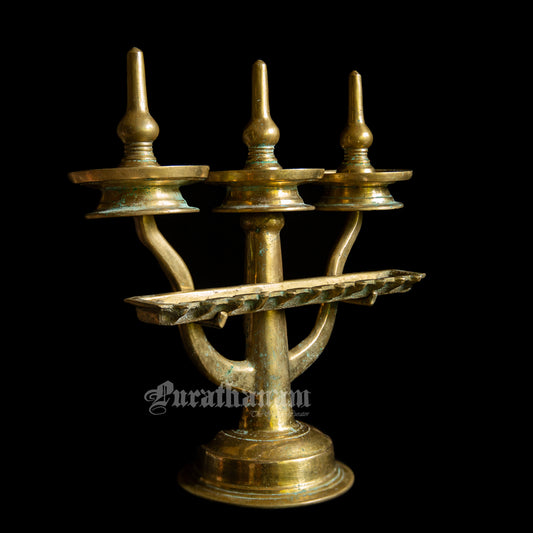 Three Branched oil Lamp/ Kavara Vilakku - Brass