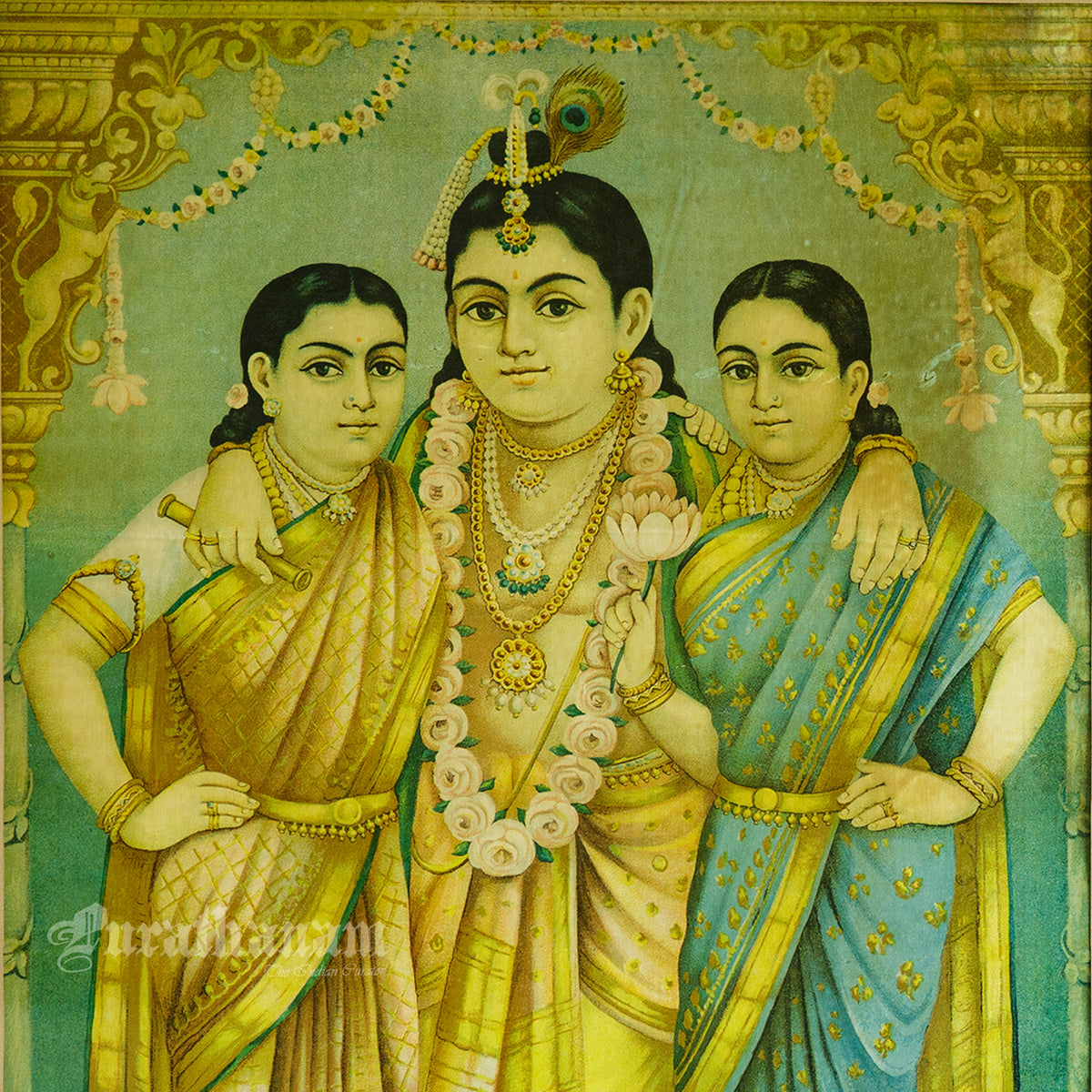 Sree Radha Rukhmini Krishna by C. G. Ramanujam - Oleograph Print