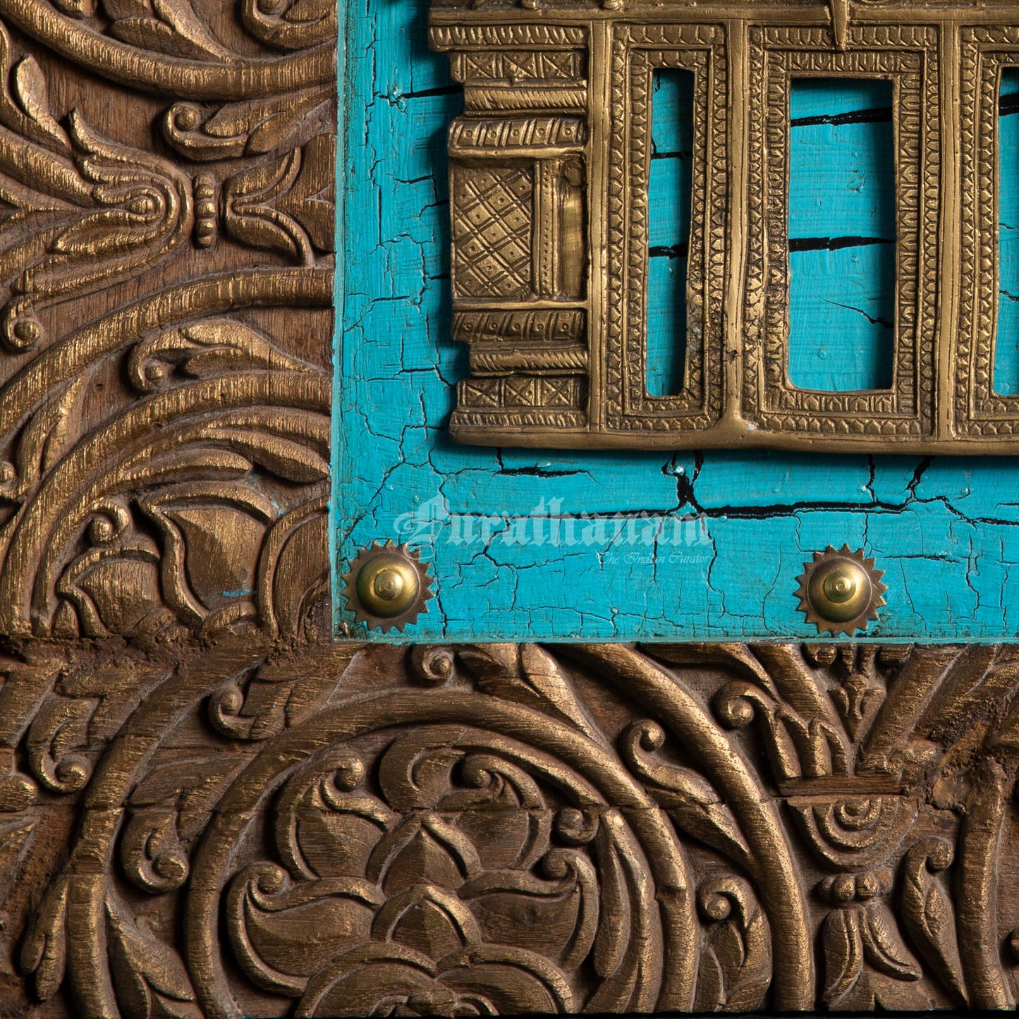 Brass Prabhavali mounted on Antique Wooden Plaque