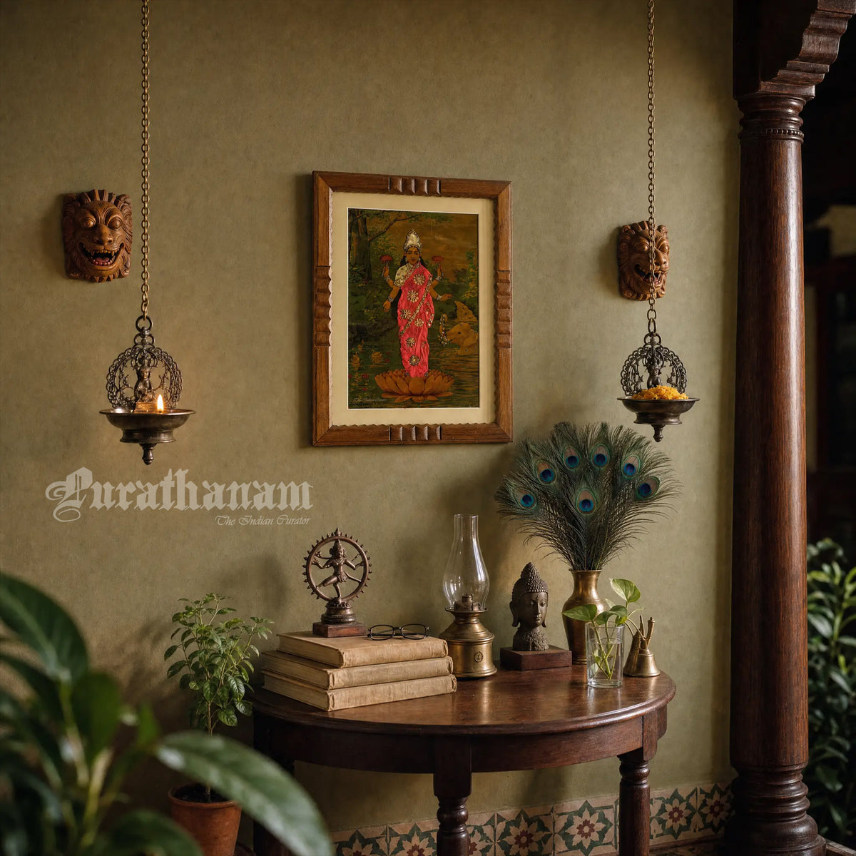 Lakshmi by Ravi Varma -  Oleograph Print Embellished