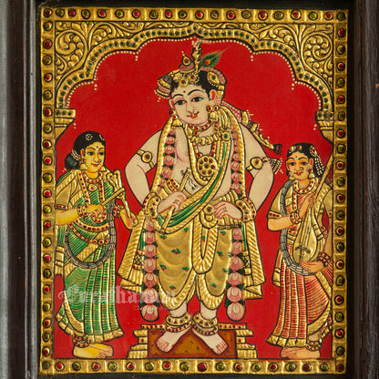 Krishna and his musical attendants - Tanjore Painting