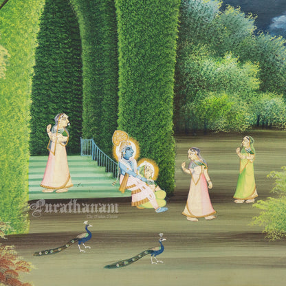 Radha Krishna in Braj - watercolor Painting by Khubiram Gopilal