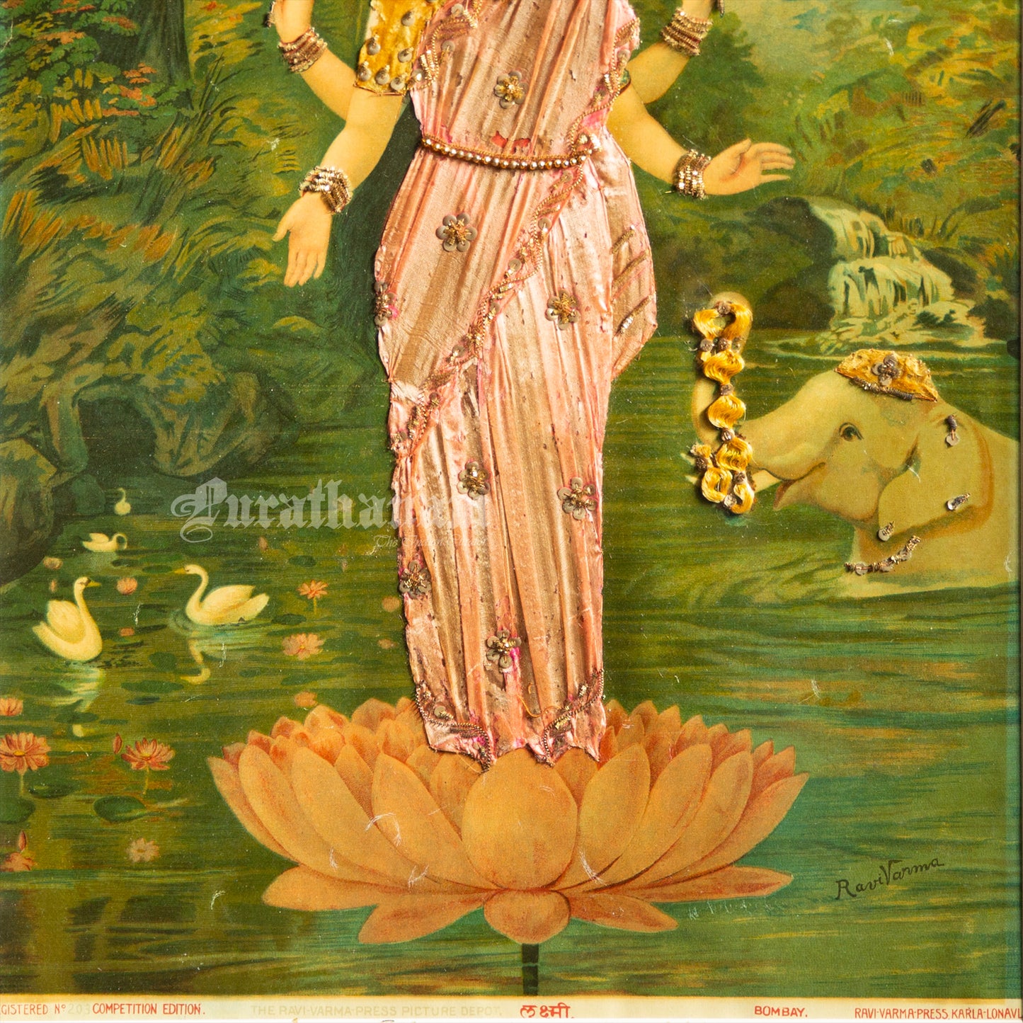 Lakshmi by Ravi Varma - Oleograph Print (Embellished)