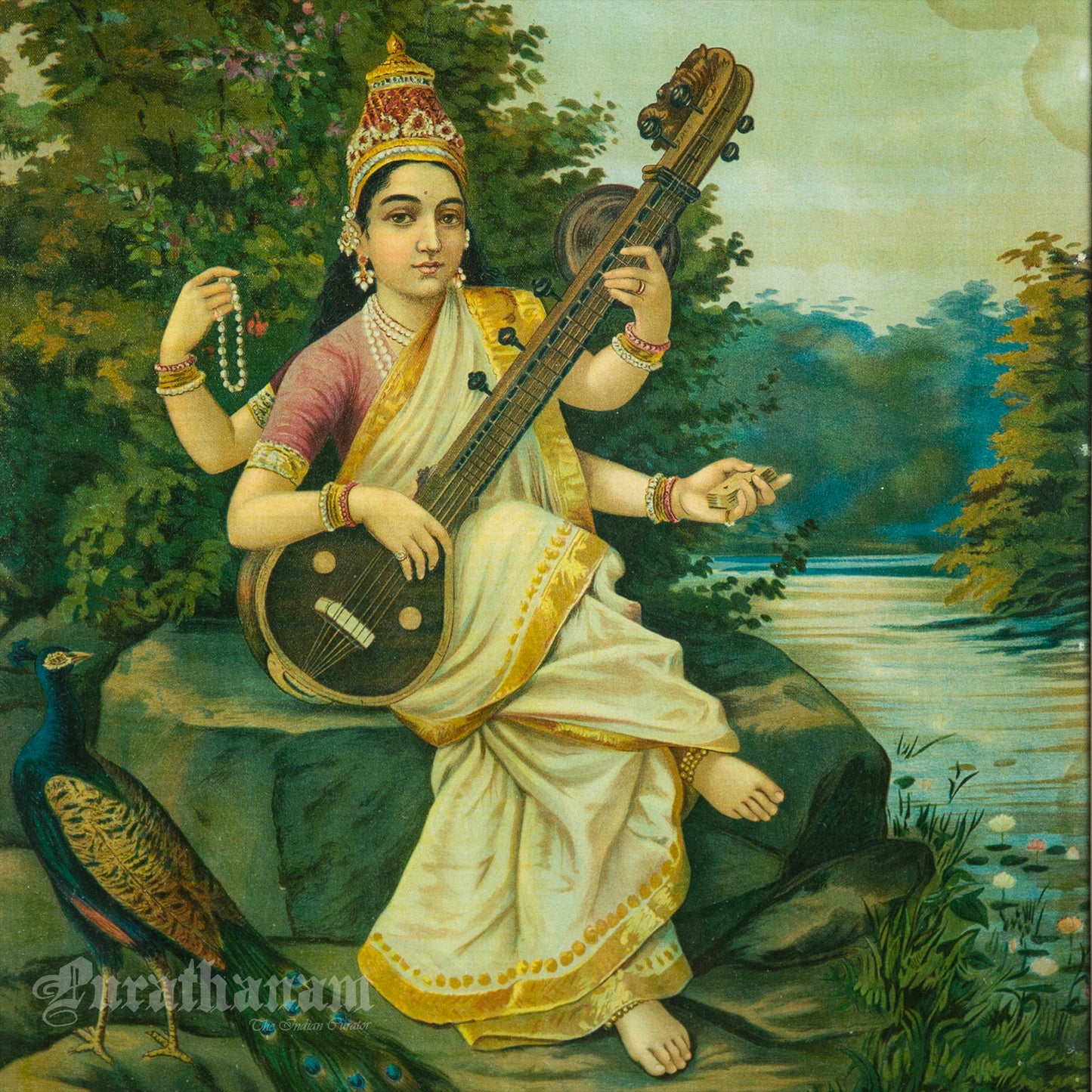 Saraswati - Oleograph Print (Ravi Varma)