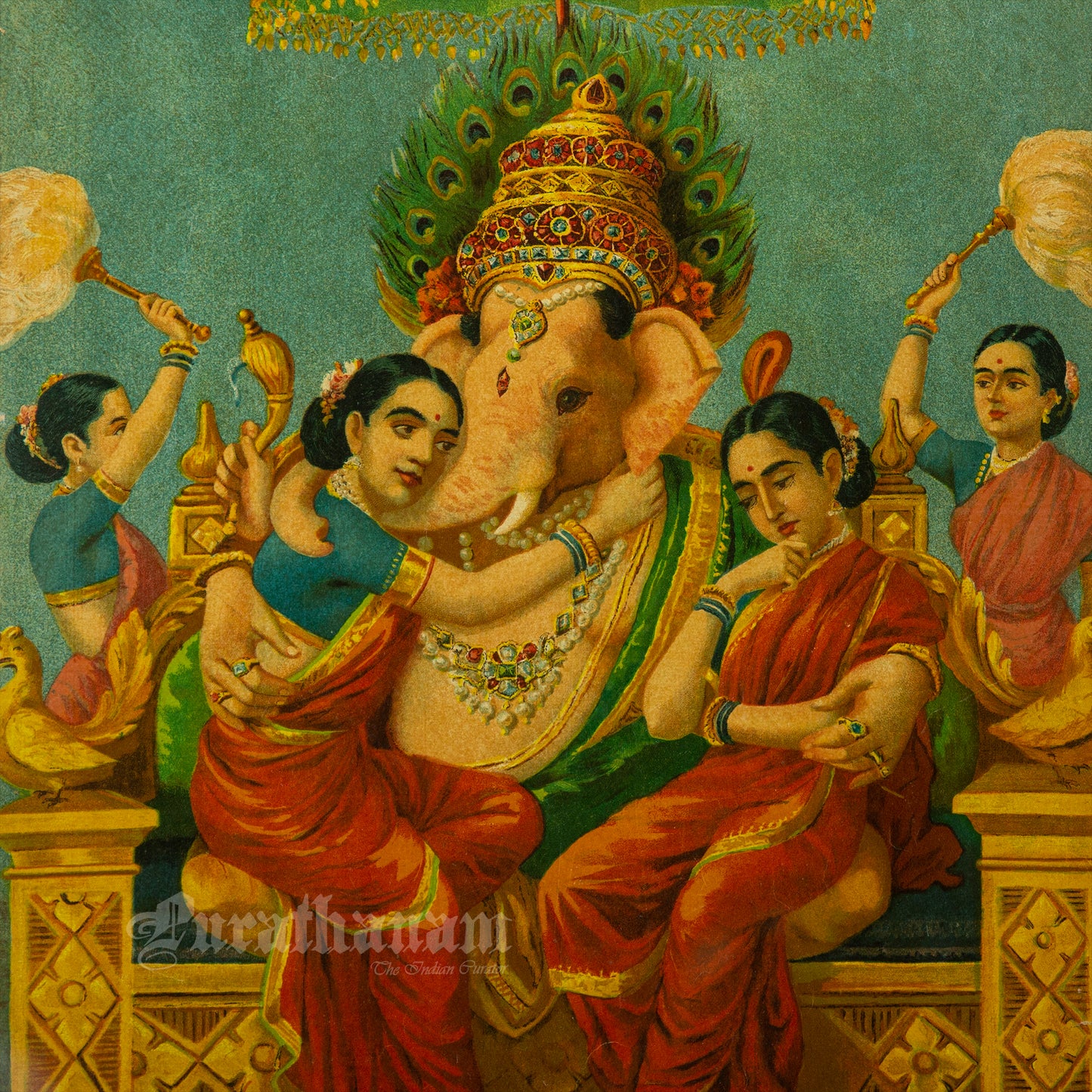 Riddhi Siddhi Ganapati  by Ravi Varma (Oleograph Print)