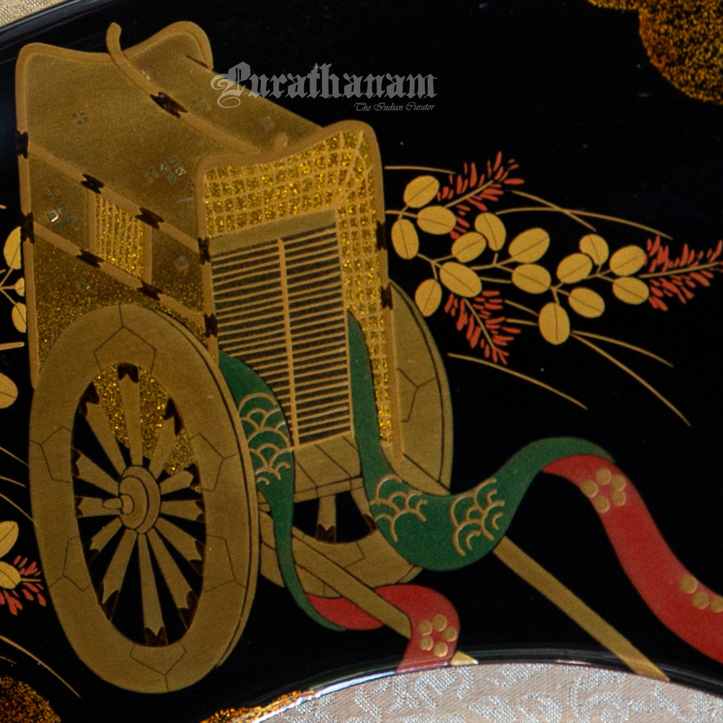 Japanese lacquer Flower Cart (Maki-e technique)