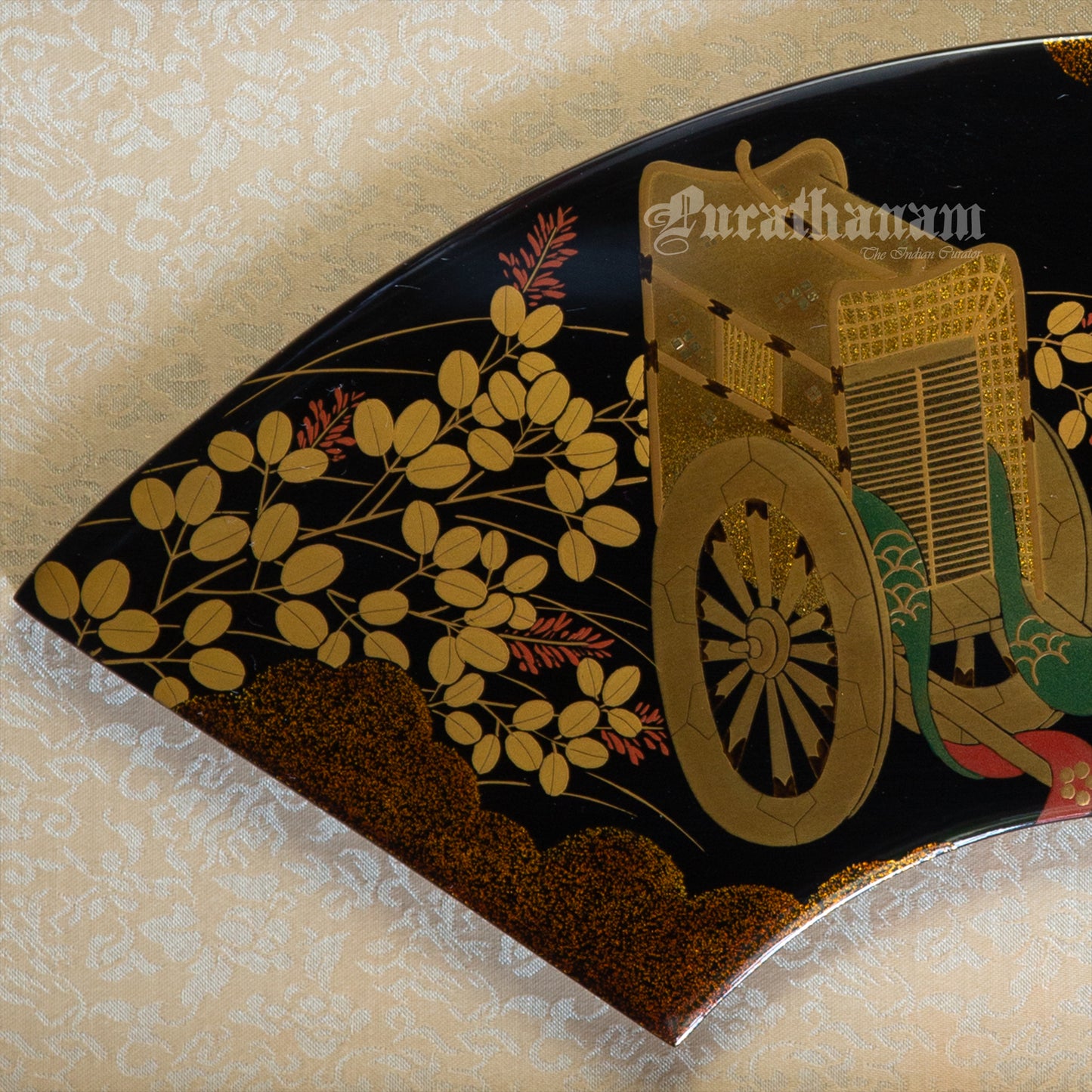 Japanese lacquer Flower Cart (Maki-e technique)