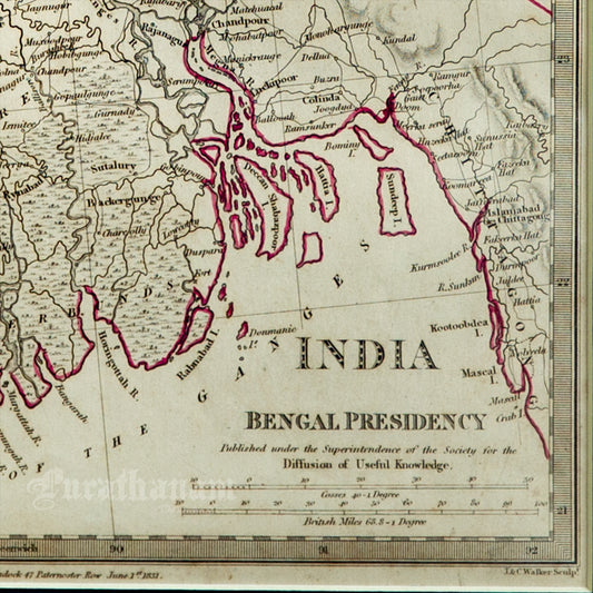 Bengal Presidency Map - Black & White Steel Engraving