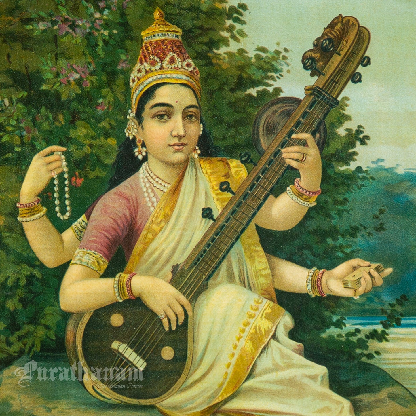 Saraswati - Oleograph Print (Ravi Varma)