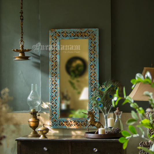 Blue Mirror - Brass Embellished