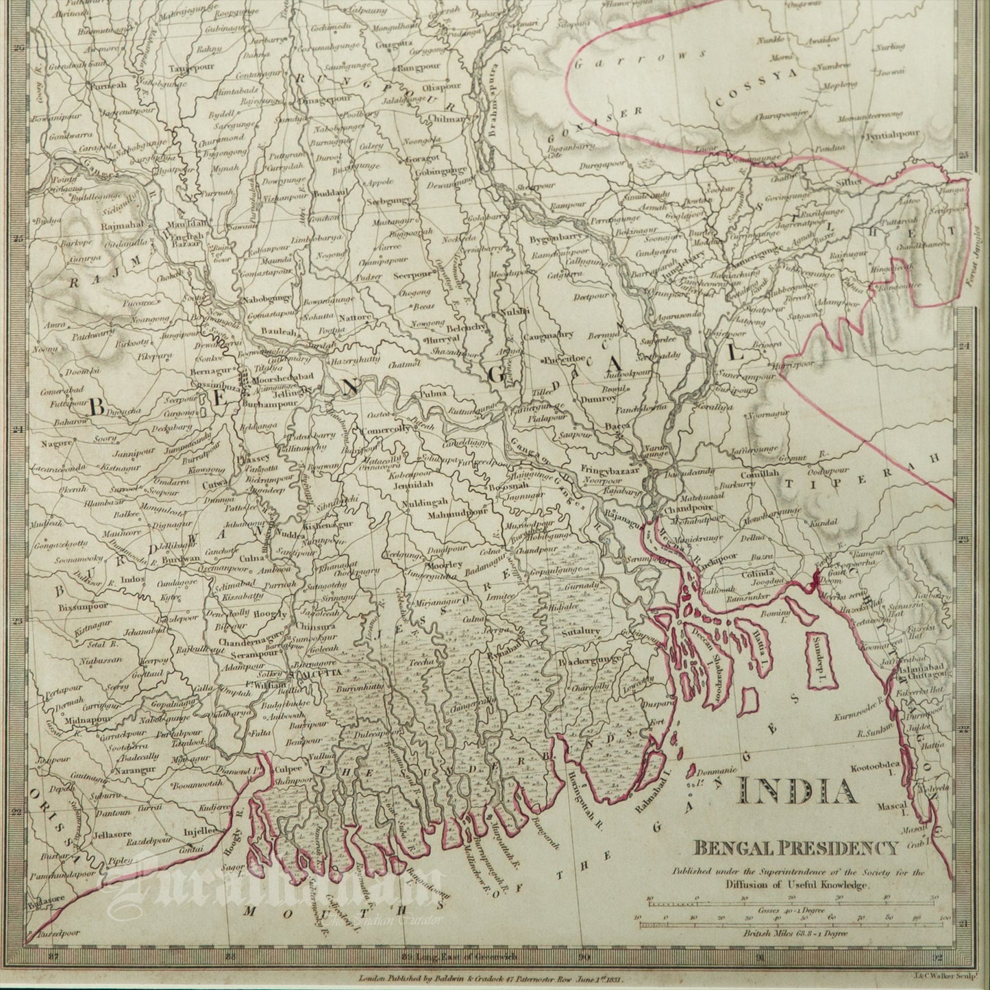 Bengal Presidency Map - Black & White Steel Engraving