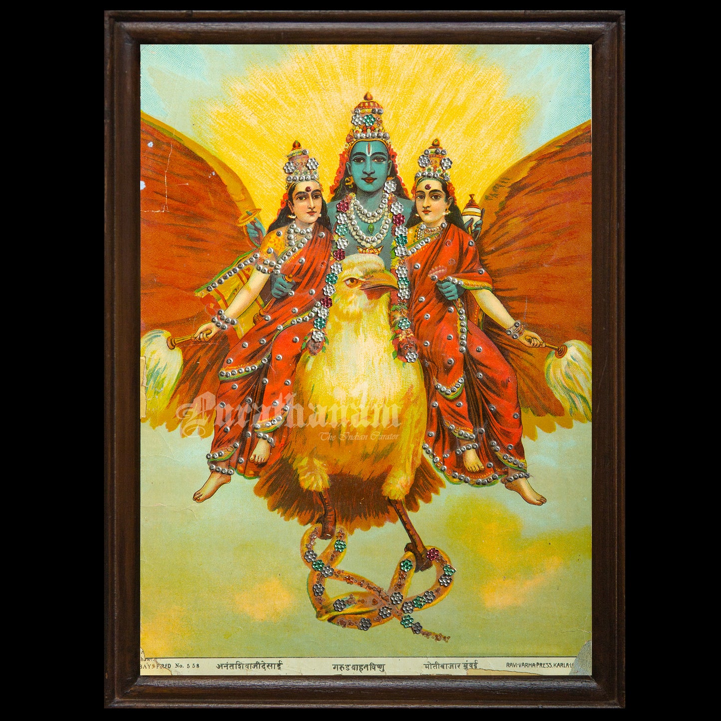 Vishnu Garudwahan by Ravi Varma  - Embellished Lithograph Print