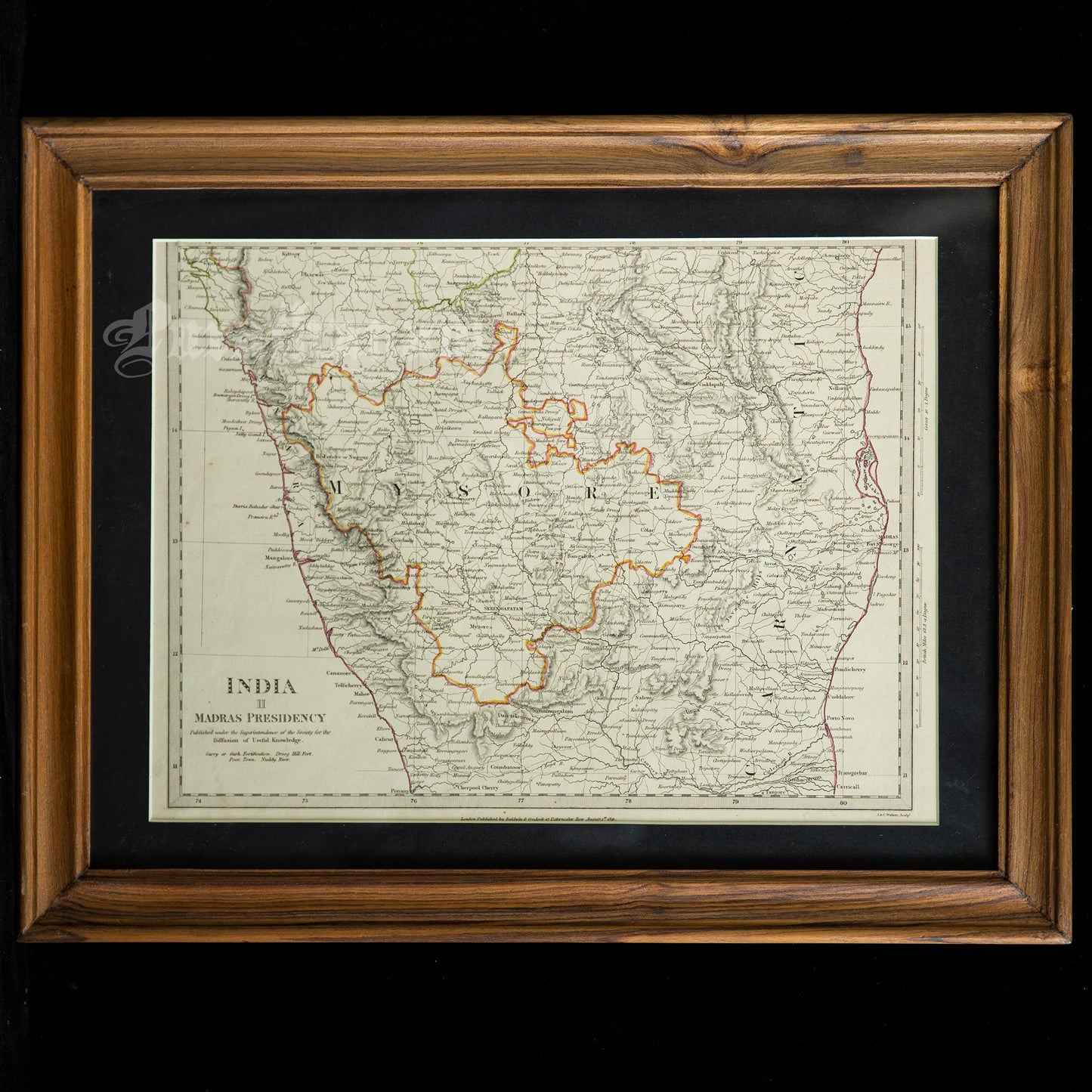 Madras Presidency Map - Black & White Steel Engraving