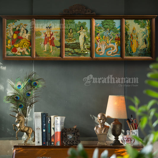 Multi Frame Ravi Varma Oleograph wooden wall panel