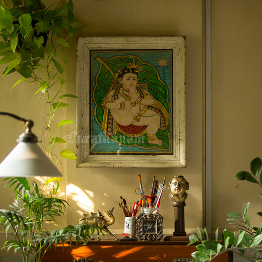 Baby Krishna On Banyan Leaf